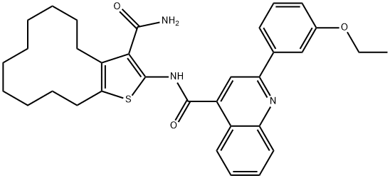 N-(3-carbamoyl-4,5,6,7,8,9,10,11,12,13-decahydrocyclododeca[b]thiophen-2-yl)-2-(3-ethoxyphenyl)quinoline-4-carboxamide 化学構造式