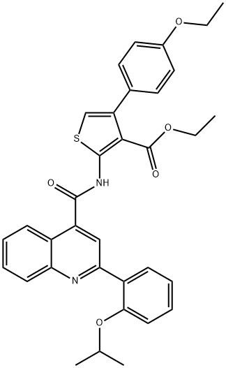 ethyl 4-(4-ethoxyphenyl)-2-[[2-(2-propan-2-yloxyphenyl)quinoline-4-carbonyl]amino]thiophene-3-carboxylate 化学構造式