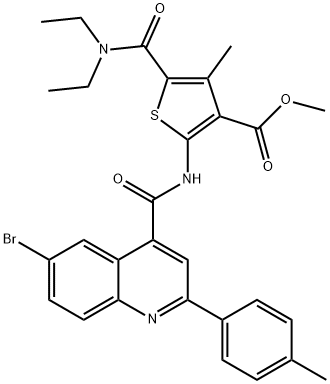 methyl 2-[[6-bromo-2-(4-methylphenyl)quinoline-4-carbonyl]amino]-5-(diethylcarbamoyl)-4-methylthiophene-3-carboxylate 化学構造式