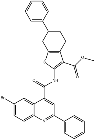 methyl 2-[(6-bromo-2-phenylquinoline-4-carbonyl)amino]-6-phenyl-4,5,6,7-tetrahydro-1-benzothiophene-3-carboxylate 化学構造式