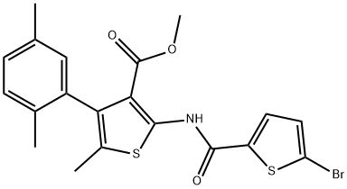 methyl 2-[(5-bromothiophene-2-carbonyl)amino]-4-(2,5-dimethylphenyl)-5-methylthiophene-3-carboxylate 化学構造式