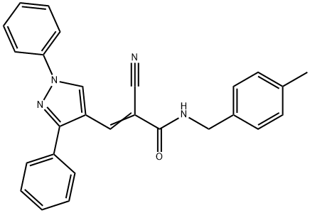 (Z)-2-cyano-3-(1,3-diphenylpyrazol-4-yl)-N-[(4-methylphenyl)methyl]prop-2-enamide 化学構造式