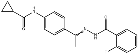 N-[(Z)-1-[4-(cyclopropanecarbonylamino)phenyl]ethylideneamino]-2-fluorobenzamide Structure