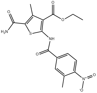 ethyl 5-carbamoyl-4-methyl-2-[(3-methyl-4-nitrobenzoyl)amino]thiophene-3-carboxylate Structure