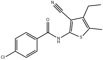 4-chloro-N-(3-cyano-4-ethyl-5-methylthiophen-2-yl)benzamide 化学構造式