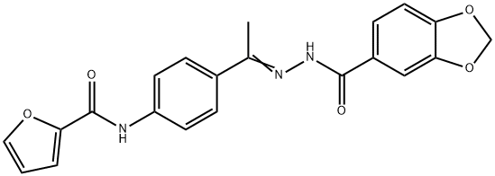 N-[(E)-1-[4-(furan-2-carbonylamino)phenyl]ethylideneamino]-1,3-benzodioxole-5-carboxamide 化学構造式