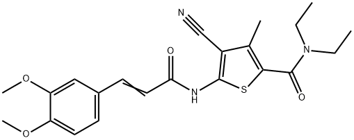 4-cyano-5-[[(E)-3-(3,4-dimethoxyphenyl)prop-2-enoyl]amino]-N,N-diethyl-3-methylthiophene-2-carboxamide 结构式