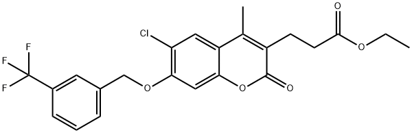 ethyl 3-[6-chloro-4-methyl-2-oxo-7-[[3-(trifluoromethyl)phenyl]methoxy]chromen-3-yl]propanoate Struktur