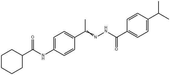 N-[(Z)-1-[4-(cyclohexanecarbonylamino)phenyl]ethylideneamino]-4-propan-2-ylbenzamide 化学構造式