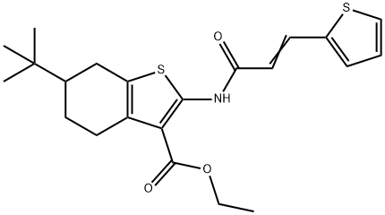 ethyl 6-tert-butyl-2-[[(E)-3-thiophen-2-ylprop-2-enoyl]amino]-4,5,6,7-tetrahydro-1-benzothiophene-3-carboxylate Struktur