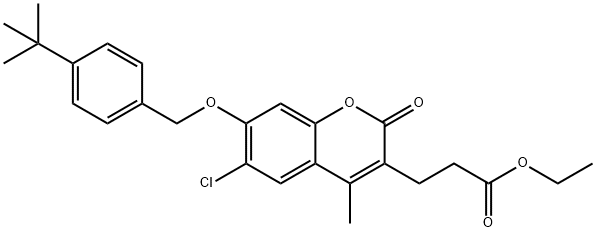 ethyl 3-[7-[(4-tert-butylphenyl)methoxy]-6-chloro-4-methyl-2-oxochromen-3-yl]propanoate 结构式