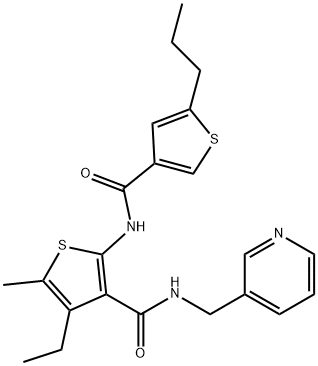 4-ethyl-5-methyl-2-[(5-propylthiophene-3-carbonyl)amino]-N-(pyridin-3-ylmethyl)thiophene-3-carboxamide Struktur