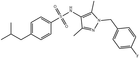 N-[1-[(4-fluorophenyl)methyl]-3,5-dimethylpyrazol-4-yl]-4-(2-methylpropyl)benzenesulfonamide Structure