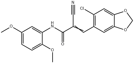 (E)-3-(6-chloro-1,3-benzodioxol-5-yl)-2-cyano-N-(2,5-dimethoxyphenyl)prop-2-enamide 化学構造式