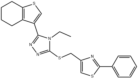 4-[[4-ethyl-5-(4,5,6,7-tetrahydro-1-benzothiophen-3-yl)-1,2,4-triazol-3-yl]sulfanylmethyl]-2-phenyl-1,3-thiazole Struktur