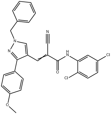 (E)-3-[1-benzyl-3-(4-methoxyphenyl)pyrazol-4-yl]-2-cyano-N-(2,5-dichlorophenyl)prop-2-enamide Structure