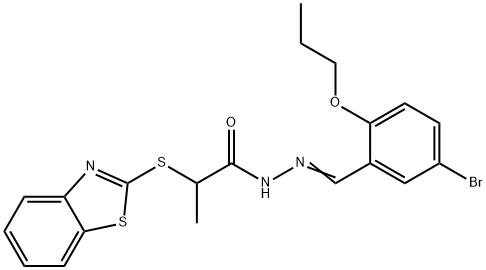 2-(1,3-benzothiazol-2-ylsulfanyl)-N-[(E)-(5-bromo-2-propoxyphenyl)methylideneamino]propanamide Structure