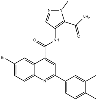 6-bromo-N-(5-carbamoyl-1-methylpyrazol-4-yl)-2-(3,4-dimethylphenyl)quinoline-4-carboxamide Struktur