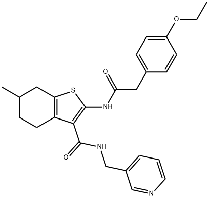 2-[[2-(4-ethoxyphenyl)acetyl]amino]-6-methyl-N-(pyridin-3-ylmethyl)-4,5,6,7-tetrahydro-1-benzothiophene-3-carboxamide Structure