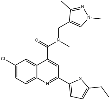 6-chloro-N-[(1,3-dimethylpyrazol-4-yl)methyl]-2-(5-ethylthiophen-2-yl)-N-methylquinoline-4-carboxamide Structure