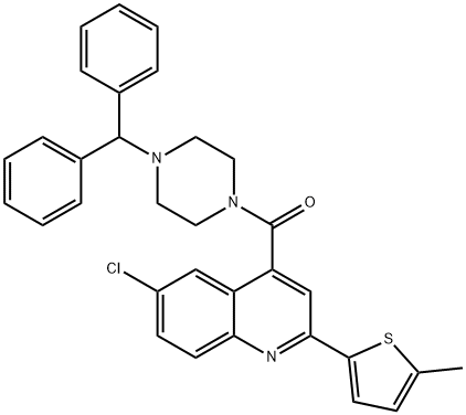 (4-benzhydrylpiperazin-1-yl)-[6-chloro-2-(5-methylthiophen-2-yl)quinolin-4-yl]methanone 结构式