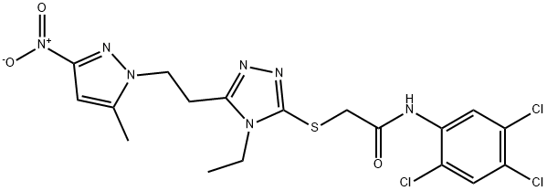 2-[[4-ethyl-5-[2-(5-methyl-3-nitropyrazol-1-yl)ethyl]-1,2,4-triazol-3-yl]sulfanyl]-N-(2,4,5-trichlorophenyl)acetamide Structure