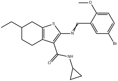 2-[(E)-(5-bromo-2-methoxyphenyl)methylideneamino]-N-cyclopropyl-6-ethyl-4,5,6,7-tetrahydro-1-benzothiophene-3-carboxamide Structure