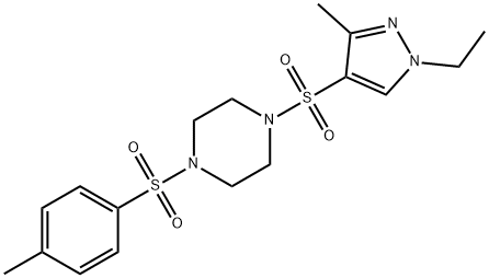 1-(1-ethyl-3-methylpyrazol-4-yl)sulfonyl-4-(4-methylphenyl)sulfonylpiperazine 结构式