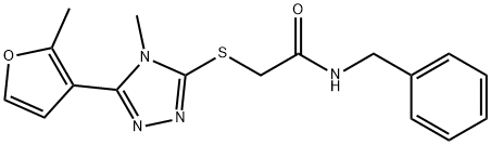 N-benzyl-2-[[4-methyl-5-(2-methylfuran-3-yl)-1,2,4-triazol-3-yl]sulfanyl]acetamide 化学構造式