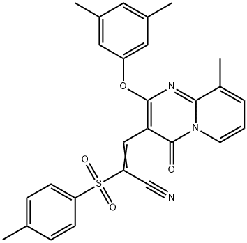 (E)-3-[2-(3,5-dimethylphenoxy)-9-methyl-4-oxopyrido[1,2-a]pyrimidin-3-yl]-2-(4-methylphenyl)sulfonylprop-2-enenitrile Structure