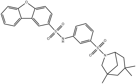 N-[3-[(3,3,5-trimethyl-7-azabicyclo[3.2.1]octan-7-yl)sulfonyl]phenyl]dibenzofuran-2-sulfonamide Struktur