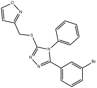 3-[[5-(3-bromophenyl)-4-phenyl-1,2,4-triazol-3-yl]sulfanylmethyl]-1,2-oxazole 化学構造式