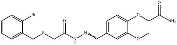 2-[4-[(E)-[[2-[(2-bromophenyl)methylsulfanyl]acetyl]hydrazinylidene]methyl]-2-methoxyphenoxy]acetamide Structure