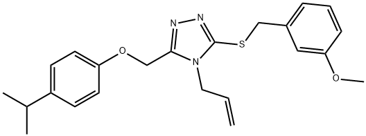 3-[(3-methoxyphenyl)methylsulfanyl]-5-[(4-propan-2-ylphenoxy)methyl]-4-prop-2-enyl-1,2,4-triazole Struktur