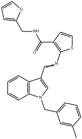 N-(furan-2-ylmethyl)-2-[(E)-[1-[(3-methylphenyl)methyl]indol-3-yl]methylideneamino]thiophene-3-carboxamide Structure