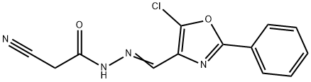 N-[(E)-(5-chloro-2-phenyl-1,3-oxazol-4-yl)methylideneamino]-2-cyanoacetamide Struktur