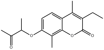3-ethyl-4,8-dimethyl-7-(3-oxobutan-2-yloxy)chromen-2-one 化学構造式