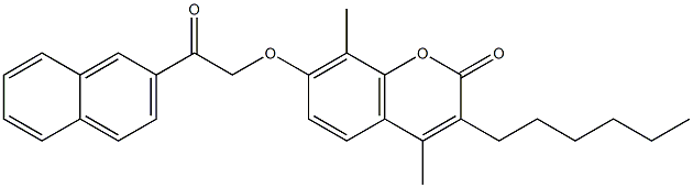 3-hexyl-4,8-dimethyl-7-(2-naphthalen-2-yl-2-oxoethoxy)chromen-2-one 化学構造式