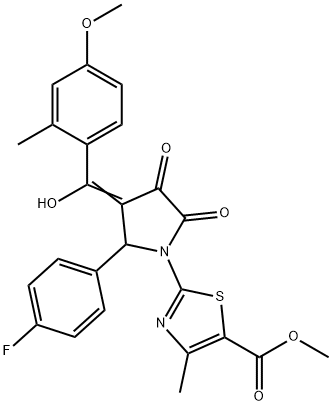 methyl 2-[(3E)-2-(4-fluorophenyl)-3-[hydroxy-(4-methoxy-2-methylphenyl)methylidene]-4,5-dioxopyrrolidin-1-yl]-4-methyl-1,3-thiazole-5-carboxylate|