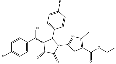 ethyl 2-[(3E)-3-[(4-chlorophenyl)-hydroxymethylidene]-2-(4-fluorophenyl)-4,5-dioxopyrrolidin-1-yl]-4-methyl-1,3-thiazole-5-carboxylate,671759-87-8,结构式