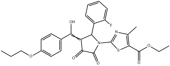 ethyl 2-[(3E)-2-(2-fluorophenyl)-3-[hydroxy-(4-propoxyphenyl)methylidene]-4,5-dioxopyrrolidin-1-yl]-4-methyl-1,3-thiazole-5-carboxylate Structure