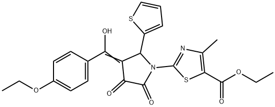 ethyl 2-[(4E)-4-[(4-ethoxyphenyl)-hydroxymethylidene]-2,3-dioxo-5-thiophen-2-ylpyrrolidin-1-yl]-4-methyl-1,3-thiazole-5-carboxylate 化学構造式