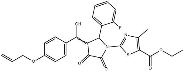 ethyl 2-[(3E)-2-(2-fluorophenyl)-3-[hydroxy-(4-prop-2-enoxyphenyl)methylidene]-4,5-dioxopyrrolidin-1-yl]-4-methyl-1,3-thiazole-5-carboxylate|