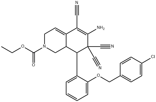 671772-22-8 ethyl 6-amino-8-[2-[(4-chlorophenyl)methoxy]phenyl]-5,7,7-tricyano-1,3,8,8a-tetrahydroisoquinoline-2-carboxylate