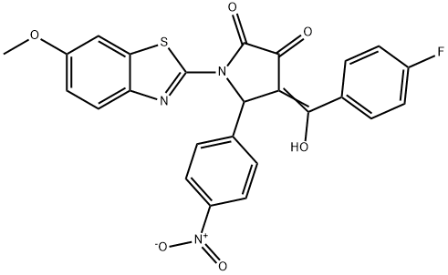 (4E)-4-[(4-fluorophenyl)-hydroxymethylidene]-1-(6-methoxy-1,3-benzothiazol-2-yl)-5-(4-nitrophenyl)pyrrolidine-2,3-dione Structure