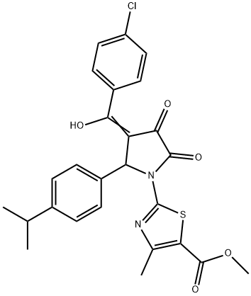 methyl 2-[(4E)-4-[(4-chlorophenyl)-hydroxymethylidene]-2,3-dioxo-5-(4-propan-2-ylphenyl)pyrrolidin-1-yl]-4-methyl-1,3-thiazole-5-carboxylate Struktur