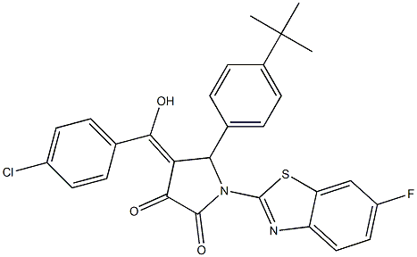 (4E)-5-(4-tert-butylphenyl)-4-[(4-chlorophenyl)-hydroxymethylidene]-1-(6-fluoro-1,3-benzothiazol-2-yl)pyrrolidine-2,3-dione Structure