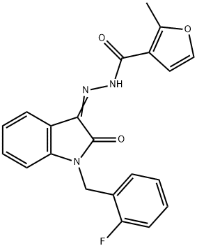 N-[(E)-[1-[(2-fluorophenyl)methyl]-2-oxoindol-3-ylidene]amino]-2-methylfuran-3-carboxamide Struktur