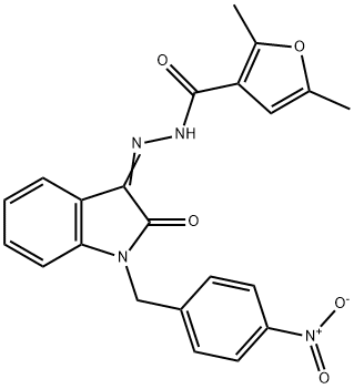 2,5-dimethyl-N-[(E)-[1-[(4-nitrophenyl)methyl]-2-oxoindol-3-ylidene]amino]furan-3-carboxamide 化学構造式