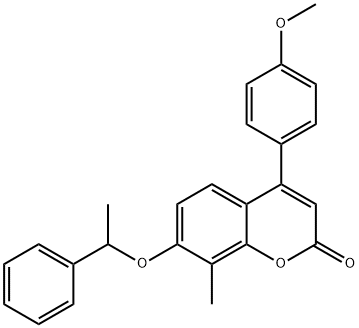 4-(4-methoxyphenyl)-8-methyl-7-(1-phenylethoxy)chromen-2-one 化学構造式